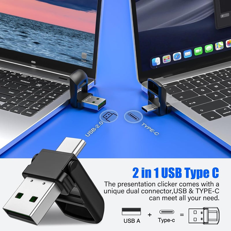 DBEPANK 2-in-1 USB TYPE-C Presentation Clicker wireless Presenter Remote Clicker, Powerpoint Clicker Slide Advancer, Clicker for Powerpoint Presentations with Volume Control, Presentation Clicker for Computer - Image 3